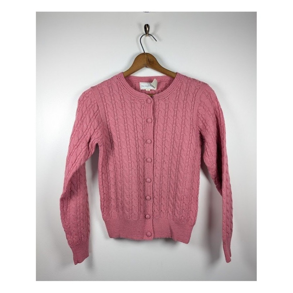 Eagles Eye Cardigan Sweater Small Cable Knit Grandma Cottagecore Fisherman Wool